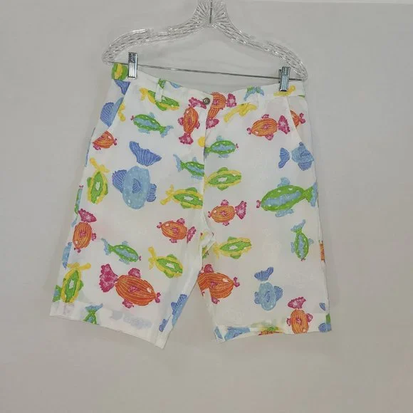 FRESH PRODUCE White Shorts with Colorful Fish Print Hight Rise Size M  LIKE NEW! - Picture 3 of 16
